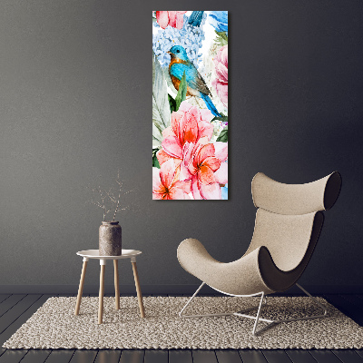 Quadro vetro acrilico verticale Fiori e uccelli