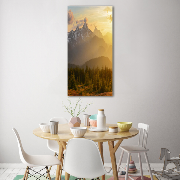 Quadro vetro acrilico verticale Tramonto sulle montagne