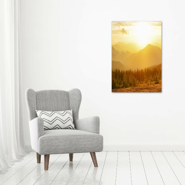 Quadro vetro acrilico verticale Tramonto sulle montagne