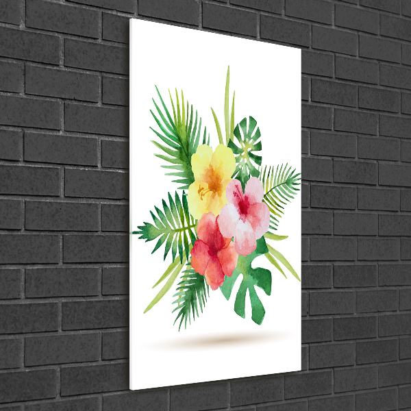 Quadro in vetro acrilico verticale Fiori hawaiani