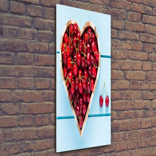 Quadro in vetro acrilico verticale Ciliegie su legno