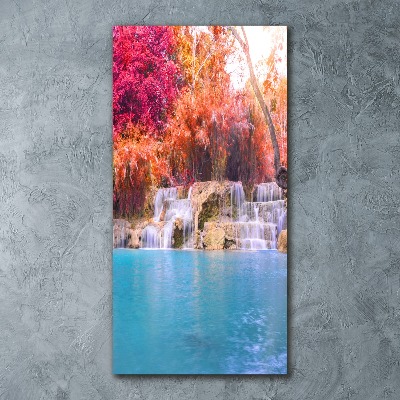 Quadro stampa su vetro acrilico verticale Cascata nella foresta