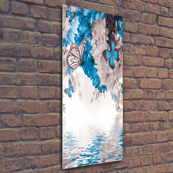 Quadro vetro acrilico verticale Fiori e farfalle
