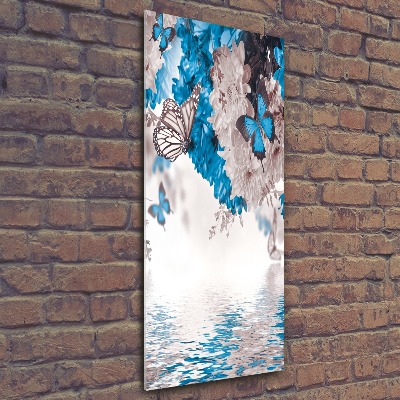 Quadro vetro acrilico verticale Fiori e farfalle