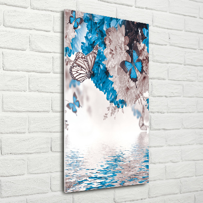 Quadro vetro acrilico verticale Fiori e farfalle