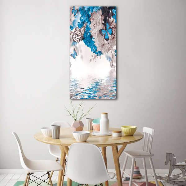 Quadro vetro acrilico verticale Fiori e farfalle