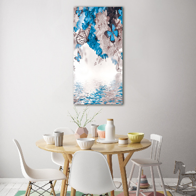 Quadro vetro acrilico verticale Fiori e farfalle