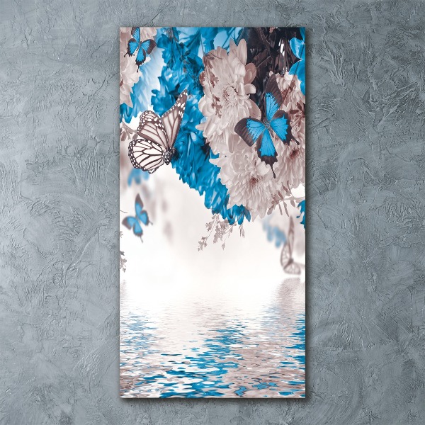 Quadro vetro acrilico verticale Fiori e farfalle