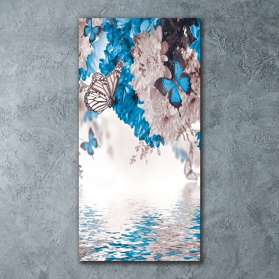 Quadro vetro acrilico verticale Fiori e farfalle