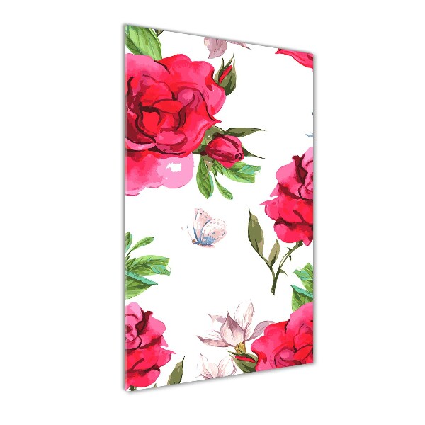 Quadro in vetro acrilico verticale Rose rosse