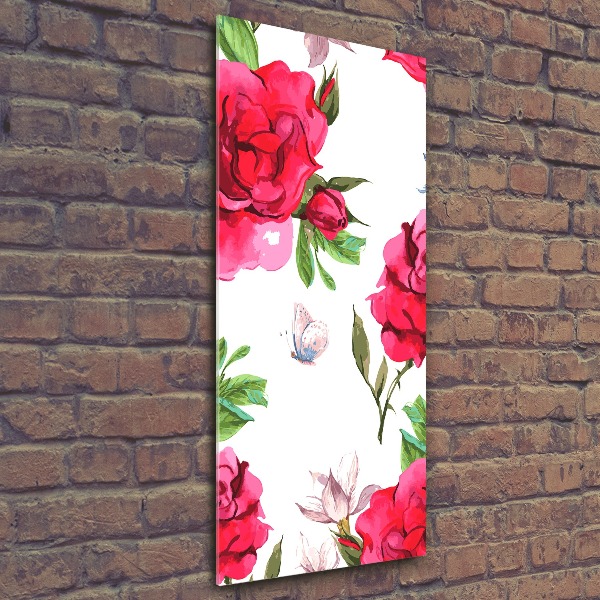 Quadro in vetro acrilico verticale Rose rosse
