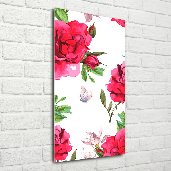 Quadro in vetro acrilico verticale Rose rosse