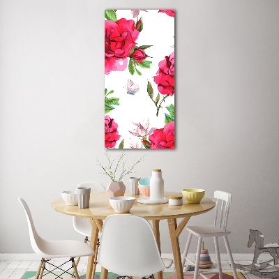 Quadro in vetro acrilico verticale Rose rosse