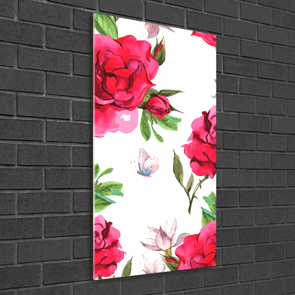 Quadro in vetro acrilico verticale Rose rosse