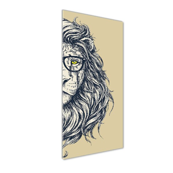 Quadro in vetro acrilico verticale Leone in stile hipster