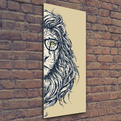 Quadro in vetro acrilico verticale Leone in stile hipster