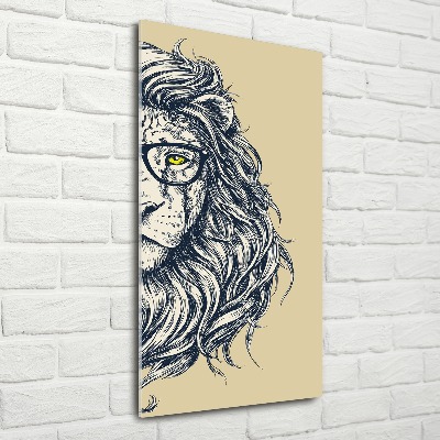 Quadro in vetro acrilico verticale Leone in stile hipster
