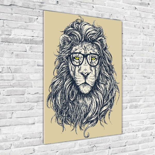 Quadro in vetro acrilico verticale Leone in stile hipster