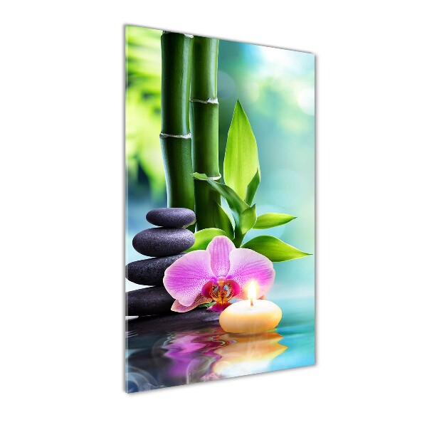 Quadro acrilico verticale Orchidea e bambù