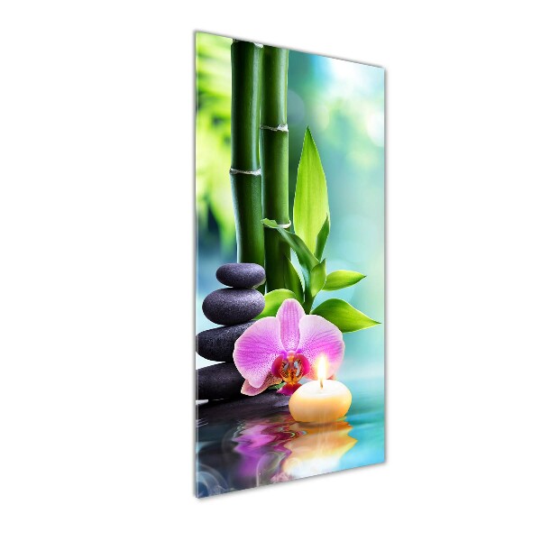 Quadro acrilico verticale Orchidea e bambù