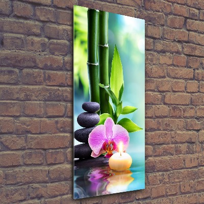 Quadro acrilico verticale Orchidea e bambù