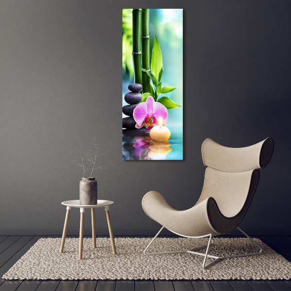 Quadro acrilico verticale Orchidea e bambù