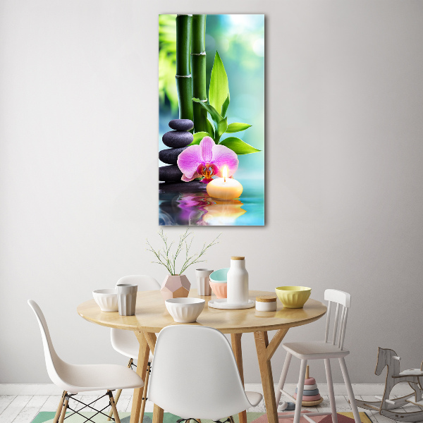 Quadro acrilico verticale Orchidea e bambù