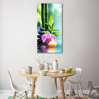 Quadro acrilico verticale Orchidea e bambù