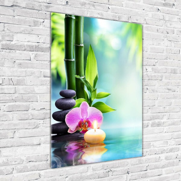 Quadro acrilico verticale Orchidea e bambù