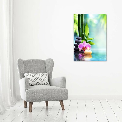 Quadro acrilico verticale Orchidea e bambù