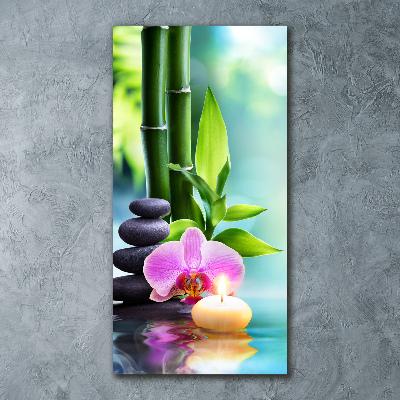 Quadro acrilico verticale Orchidea e bambù