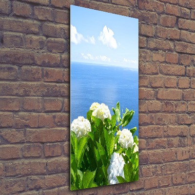 Quadro acrilico verticale Mare di ortensie