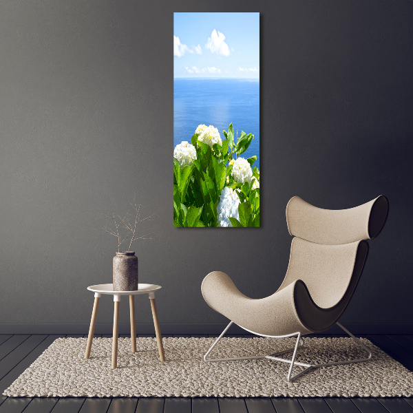 Quadro acrilico verticale Mare di ortensie