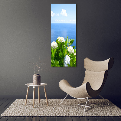 Quadro acrilico verticale Mare di ortensie