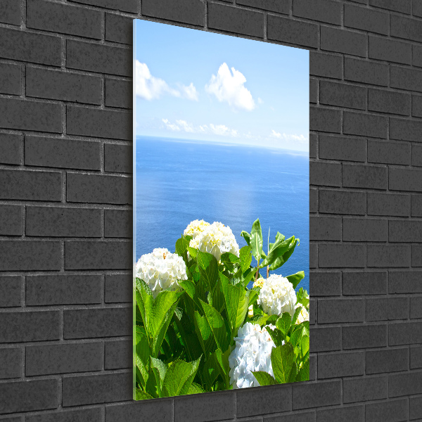 Quadro acrilico verticale Mare di ortensie