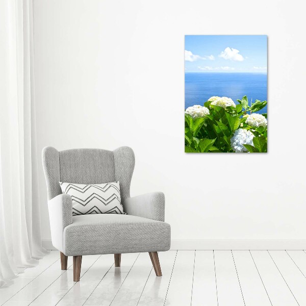 Quadro acrilico verticale Mare di ortensie