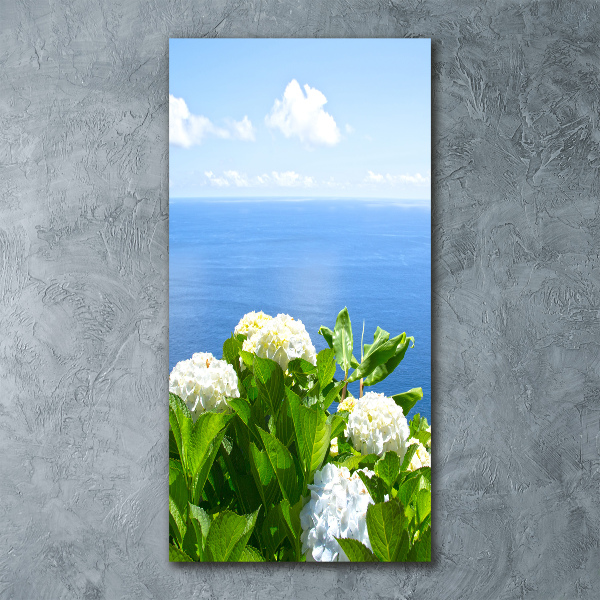 Quadro acrilico verticale Mare di ortensie
