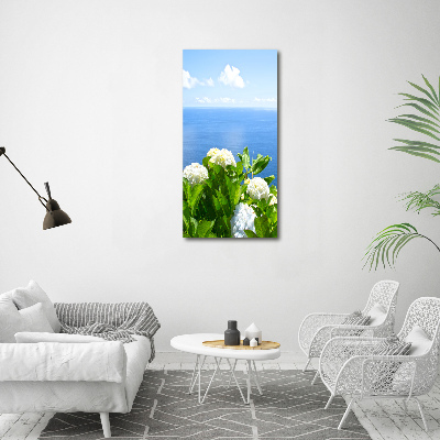 Quadro acrilico verticale Mare di ortensie