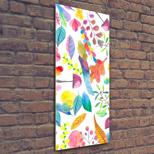 Quadro vetro acrilico verticale Foglie e funghi