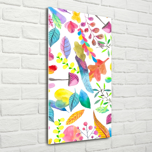 Quadro vetro acrilico verticale Foglie e funghi