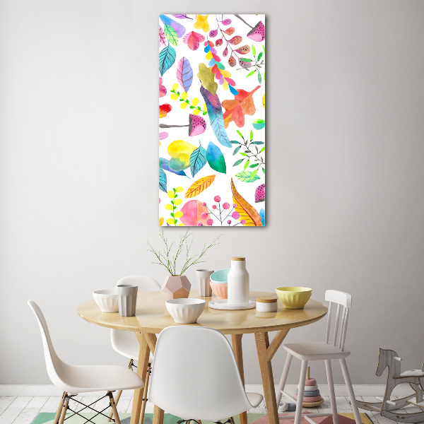 Quadro vetro acrilico verticale Foglie e funghi