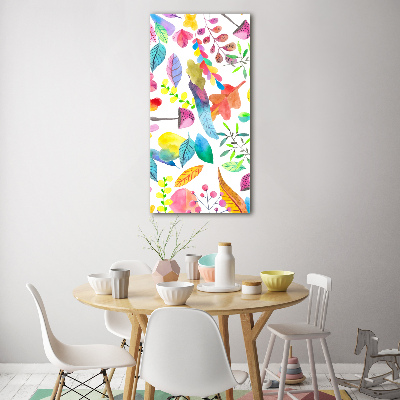 Quadro vetro acrilico verticale Foglie e funghi