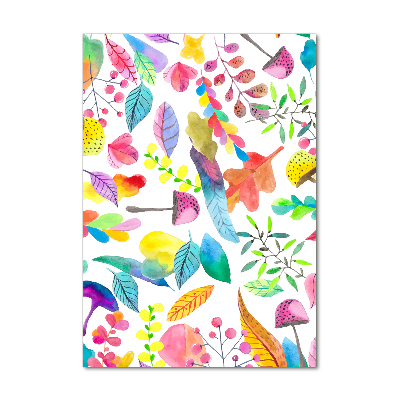 Quadro vetro acrilico verticale Foglie e funghi