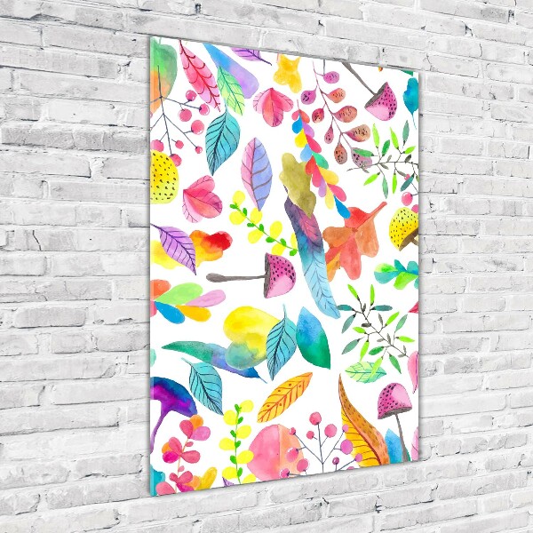 Quadro vetro acrilico verticale Foglie e funghi