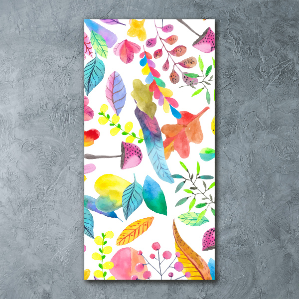 Quadro vetro acrilico verticale Foglie e funghi