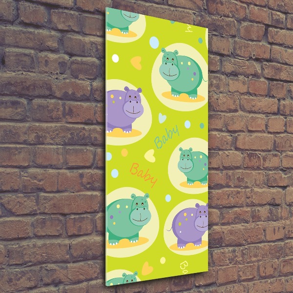 Quadro stampa su vetro acrilico verticale Ippopotami