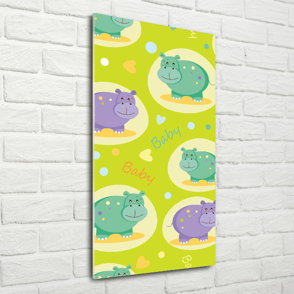 Quadro stampa su vetro acrilico verticale Ippopotami