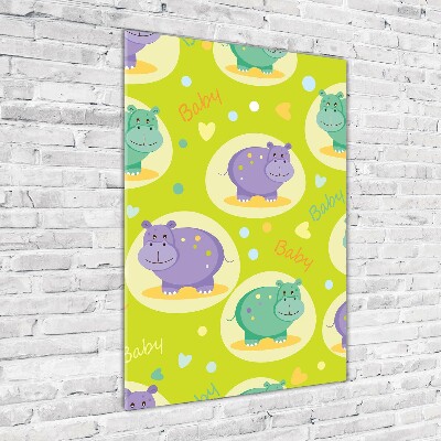 Quadro stampa su vetro acrilico verticale Ippopotami