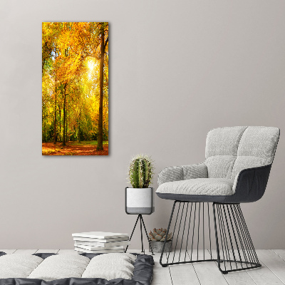 Quadro vetro acrilico verticale Foresta in autunno