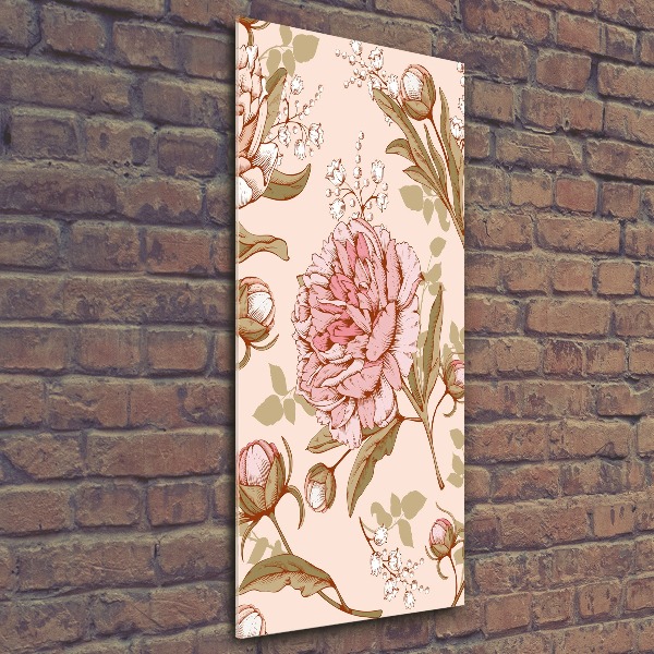 Quadro vetro acrilico verticale Peonie